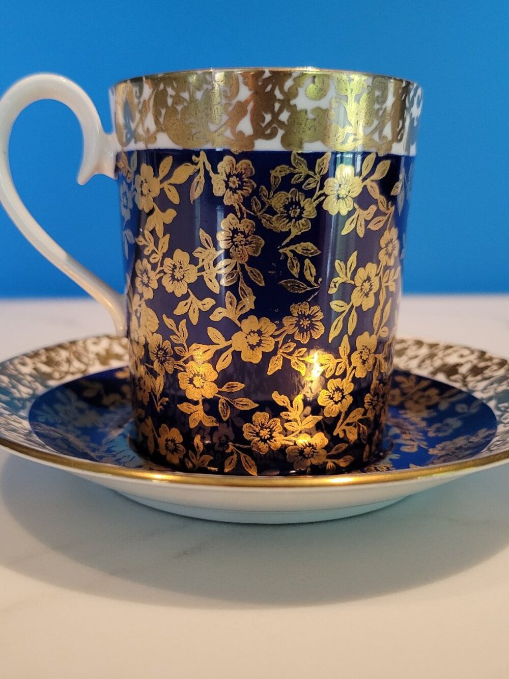 Vintage Royal Albert Kingston Series Cobalt Blue Cup Saucer Set 1970s